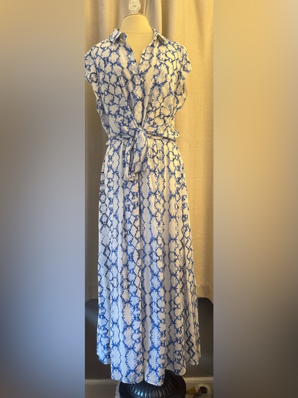 Rebecca Taylor Abstract Silk Flutter Sleeve Button Front Maxi Shirt Dress Sz
